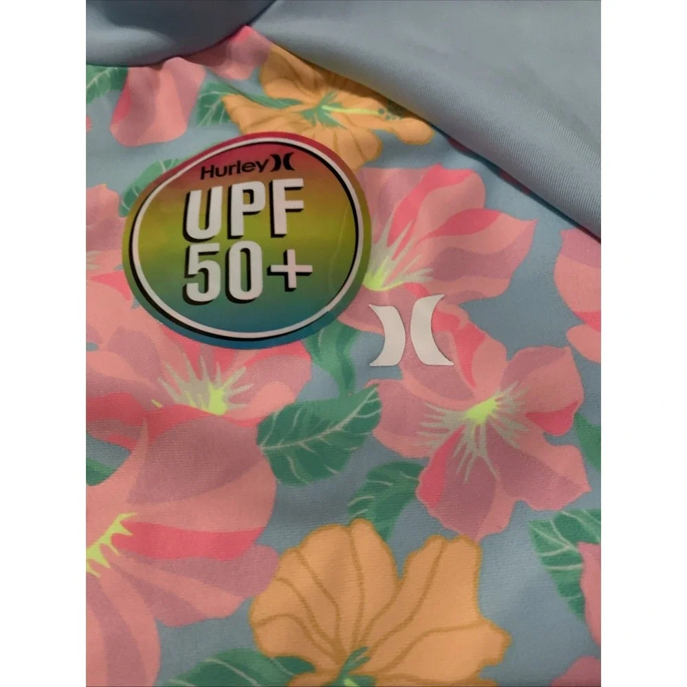 Hurley‎ Girls' 12 Long Sleeve Rash Guard Shirt 2-Piece Swimsuit 487775-BIC Blue